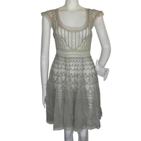 BIYA/Johnny Was Dress, S, Beige/Nude Mesh, Embroidered, SHEER, Cap shoulder - Picture 1 of 12